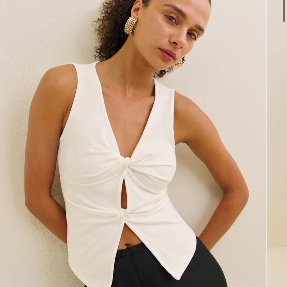 Reformation White Twist Front V-Neck Tank